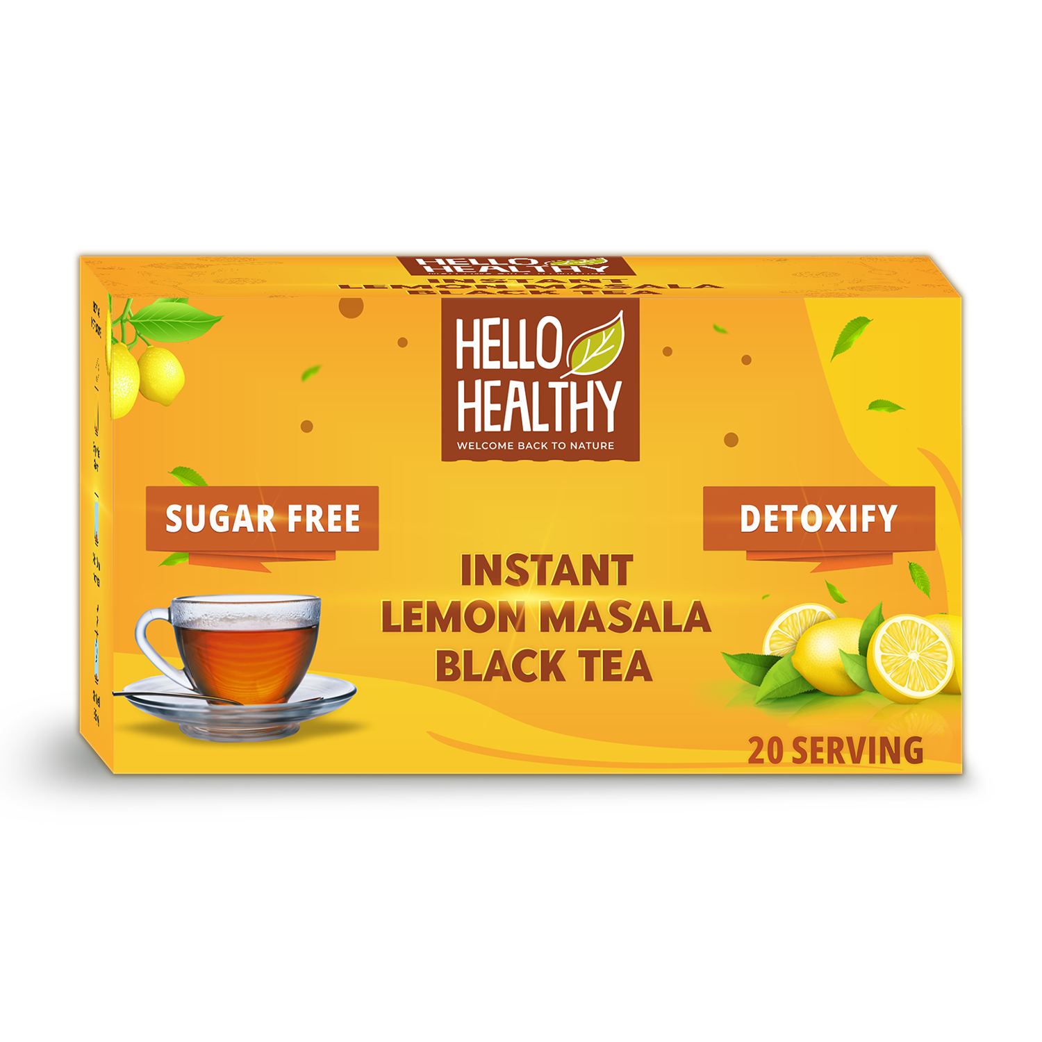 Sugar Free Instant Lemon Masala Black Tea |Refreshing Natural Flavour |Detoxify Immune with Added Vitamin C | 20 Serving Sachets