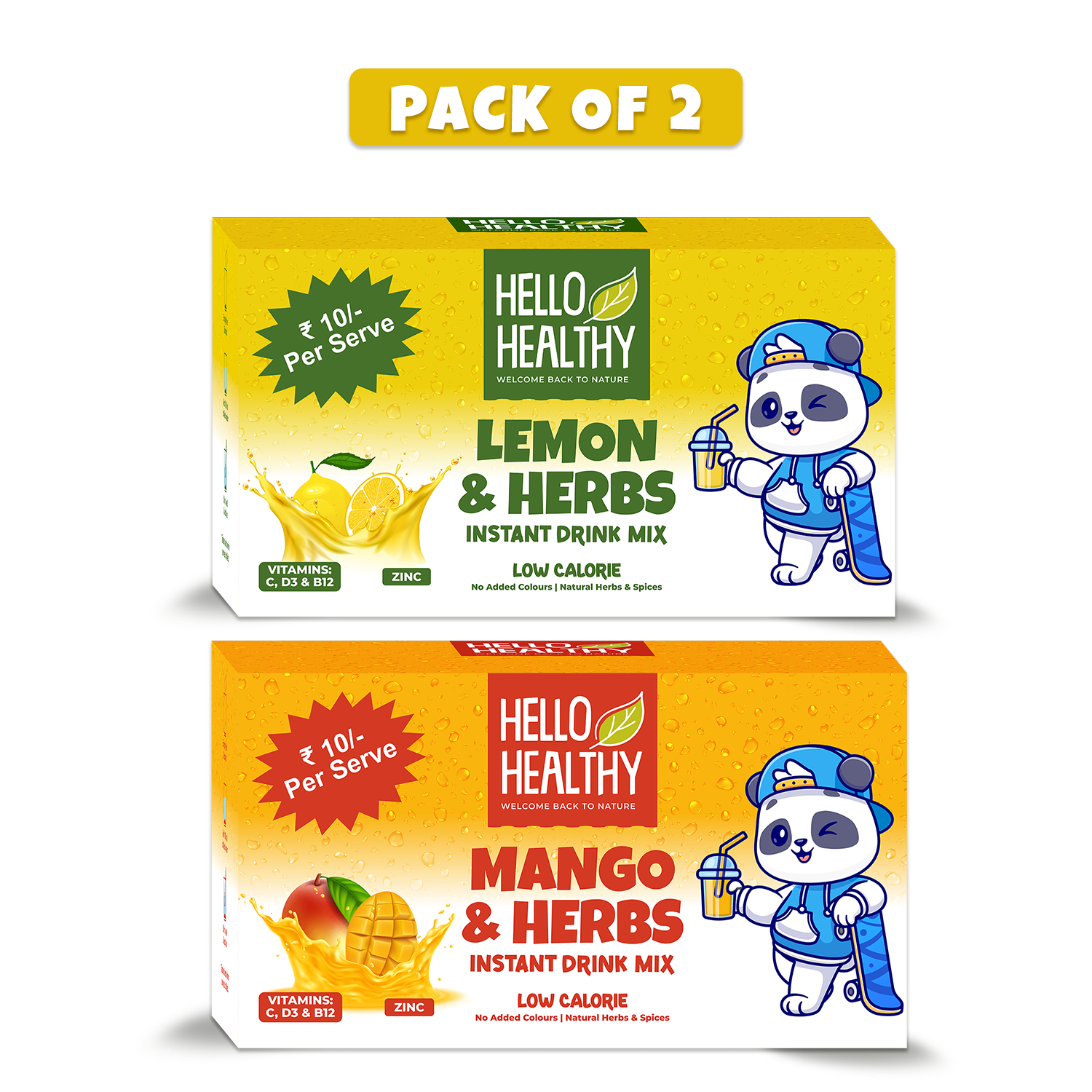 Hello Healthy Mango Herbs & Lemon Herbs Mix Instant Drink Pack of 2 Set (40 Sachets) Nutrition Drink